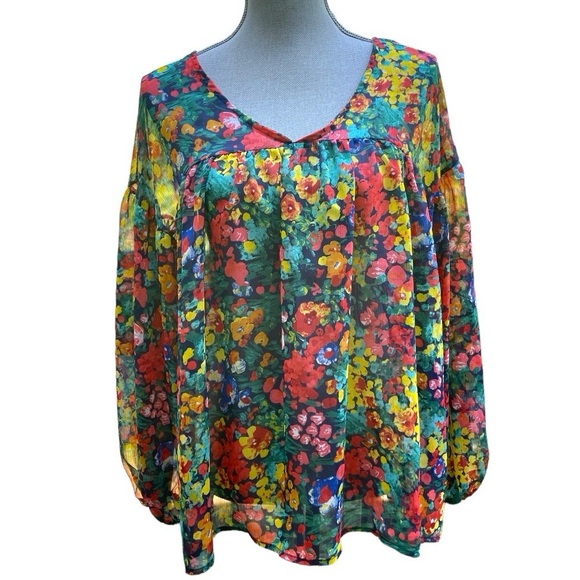 Bucket list: Happy Floral Chiffon Babydoll Top - Picture 1 of 8
